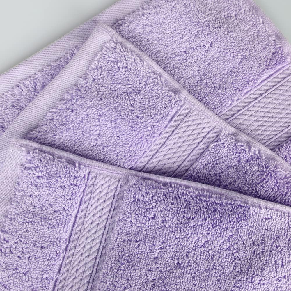Superior Egyptian Cotton Pile Face Towel/Washcloth Set of 6, Ultra Soft Luxury Towels, Thick Plush Essentials, Absorbent Heavyweight, Guest Bath, Hotel, Spa, Home Bathroom, Shower Basics, Purple
