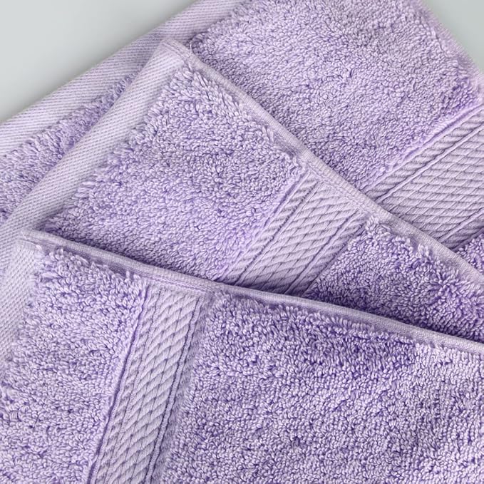 Superior Egyptian Cotton Pile Face Towel/Washcloth Set of 6, Ultra Soft Luxury Towels, Thick Plush Essentials, Absorbent Heavyweight, Guest Bath, Hotel, Spa, Home Bathroom, Shower Basics, Purple