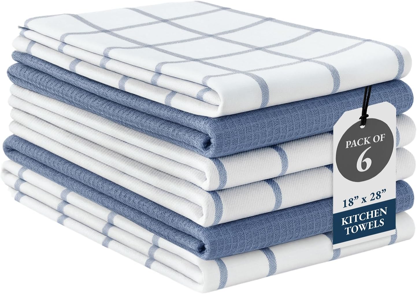 LANE LINEN Cotton Kitchen Towels Set, 6-Pack – Absorbent, Quick-Drying Dish Towels, 18" x 28", Soft, Premium Hand and Tea Towels - Indigo