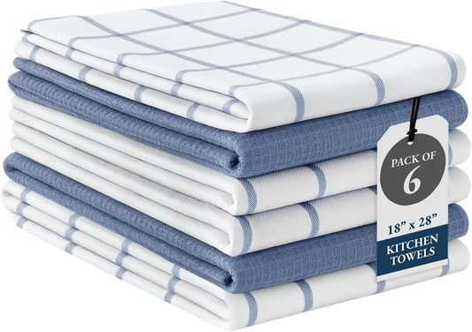 LANE LINEN Cotton Kitchen Towels Set, 6-Pack – Absorbent, Quick-Drying Dish Towels, 18" x 28", Soft, Premium Hand and Tea Towels - Indigo