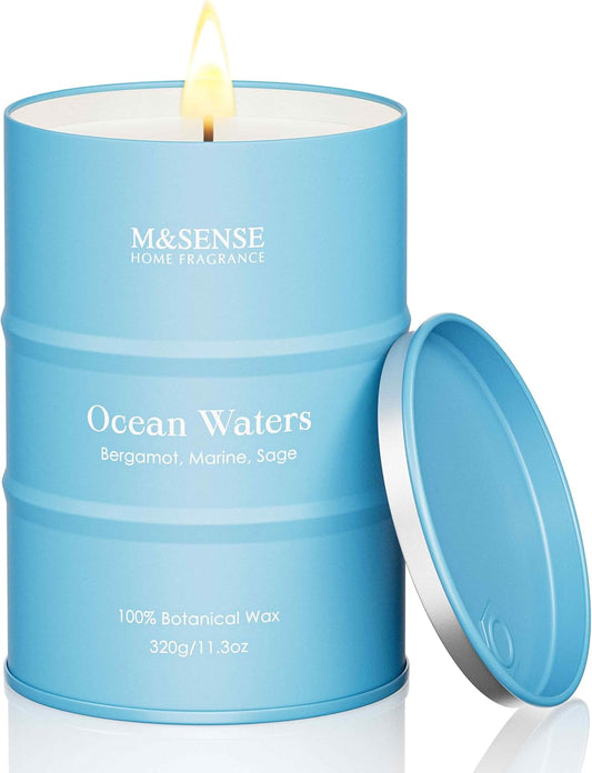 M&SENSE Ocean Waters Scented Candles Summer Soy Candle,Beach Candle for Stress Relief Meditation Relaxing, Housewarming Gifts for Women Men, 11.3oz 70 Hour Long Burning