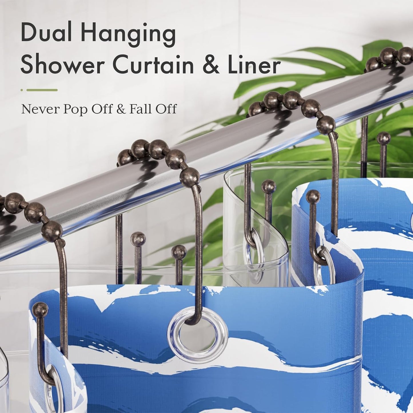 AmazerBath Shower Curtain Hooks Bronze Shower Curtain Rings Rust Proof, Non-Slip Shower Curtain Double Hooks, Smooth Metal Shower Hooks for Shower Curtain Liner Bathroom, 12Pcs Shower Rod Hooks