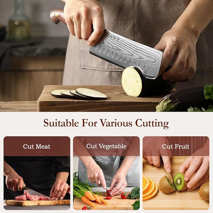 HEZHEN Nakiri Knife,7.4 Inches, 67 Layers Damascus Steel Japanese Vegetable Knife for Professional Chefs and Home, Micarta Handle,Gift Ready