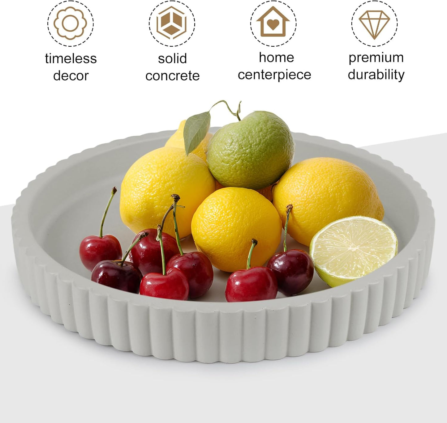 Round Decorative Tray for Coffee Table Decor-Modern Home Decor Tray-Concrete Coffee Table Serving Tray-Centerpiece Table Tray-Ottoman,Vanity, Bathroom, Kitchen,Dresser (Gray)