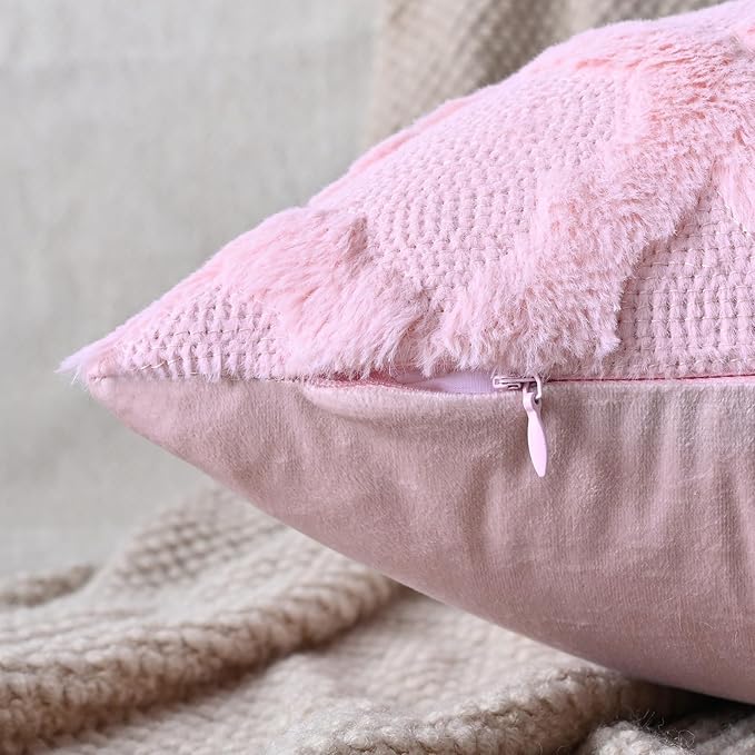 Set of 2 Soft Moroccan Throw Pillow Covers 22x22 Inch Plush Boho Decorative Pillow Cover Accent Cushion Case for Couch Sofa Bed, Light Pink
