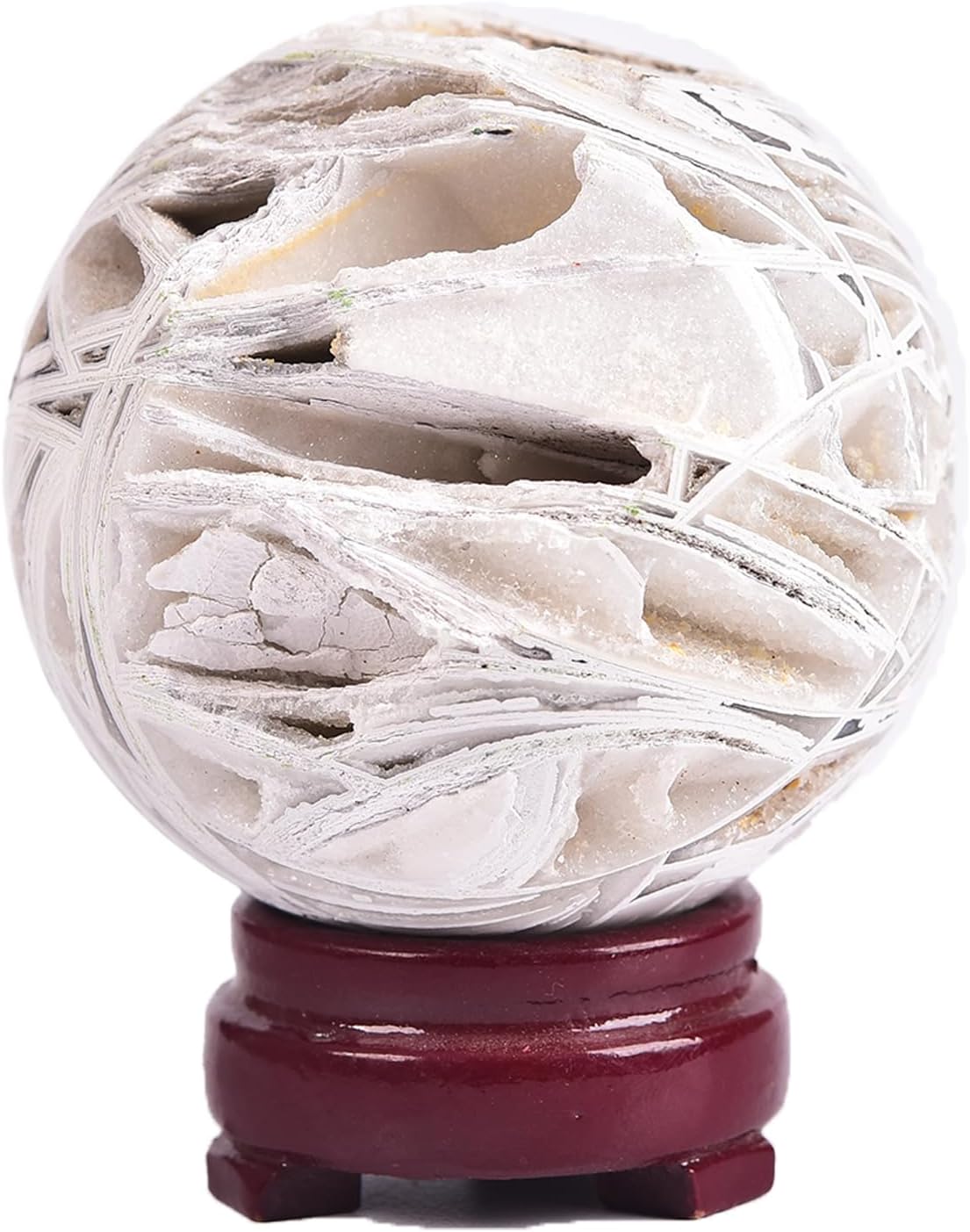 JIC Gem Large Mexican White Agate Crystal Sphere with Stand Gemstone Decorative Ball for Home Decor Altar Reiki Crystal Gift 80-90mm