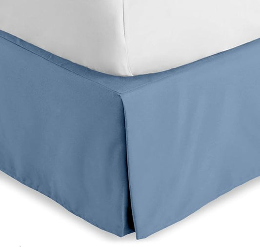 Bare Home Queen Bed Skirt - 15-Inch Tailored Drop Easy Fit - Bed Skirt for Beds - Center & Corner Pleats (Queen, Coronet Blue)