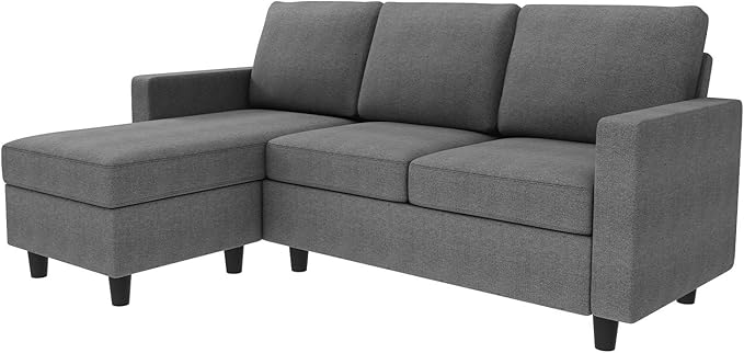 HONBAY Convertible Sectional Sofa, Convertible L Shaped Couch with Reversible Chaise, Sectional Couch for Small Space Apartment, Grey