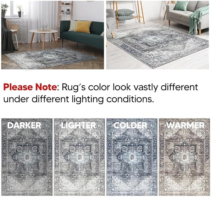 Keen Home Design 3x5 Rug - Machine Washable Entry Rug with Non-Slip Backing, Ideal for Enteryway, Kitchen, Bathroom, Laundry Room - Vintage, Easy Clean, Durable, Low Pile - (3' x 5')