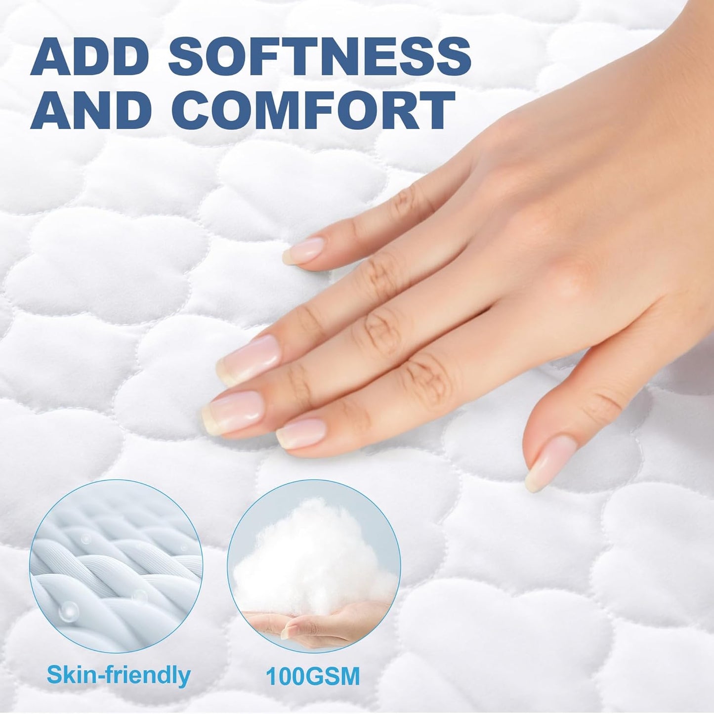 King Quilted Fitted Waterproof Mattress Protector, Noiseless Mattress Cover with 6"-18" Deep Pocket, Breathable and Soft Waterproof Mattress Pad Mattress Topper