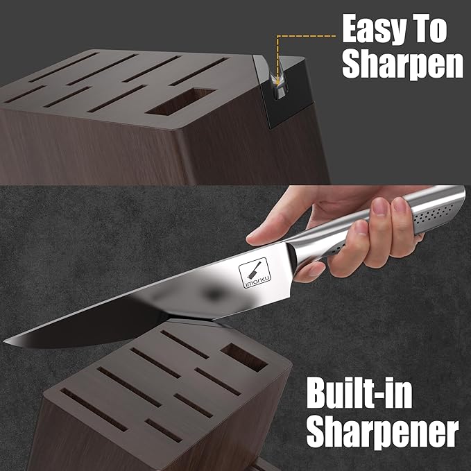 imarku Knife Set, 15-Pieces HC Stainless Steel Kitchen Knife Set With Built in Knife Sharpener, Razor-Sharp Blade Knife Block Set With Non-Slip Handle, Dishwasher Safe, Best Birthday Gifts