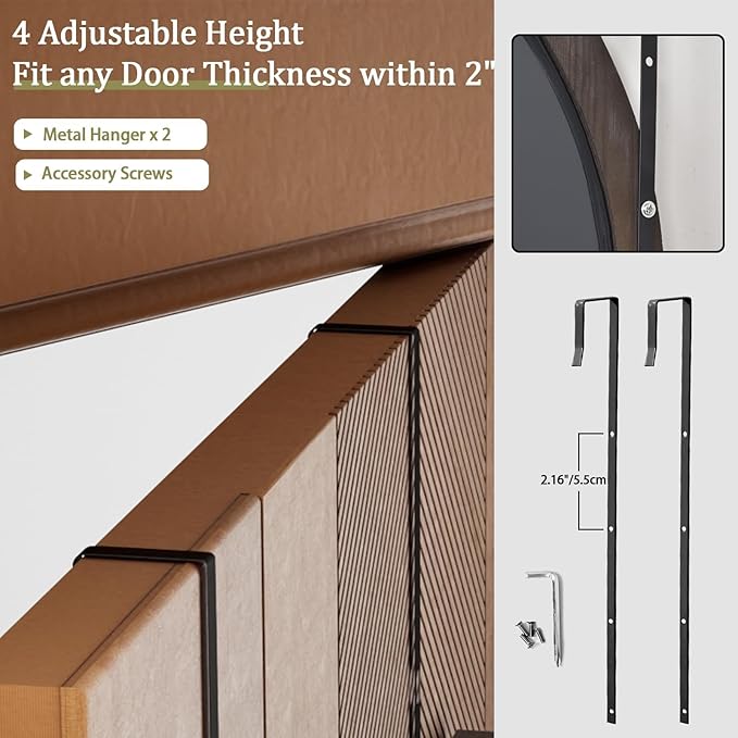 18"x48" Full Length Over The Door Mirror with Wood Frame Shatterproof Tempered Glass, Space-Saving Design, Adjustable Height Hooks
