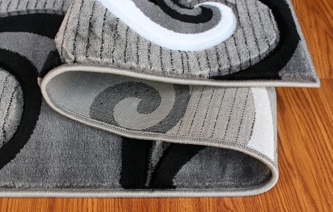 Masada Rugs, Sophia Collection Hand Carved Area Rug Modern Contemporary Grey White Black (2 Feet X 7 Feet 3 Inch) Runner