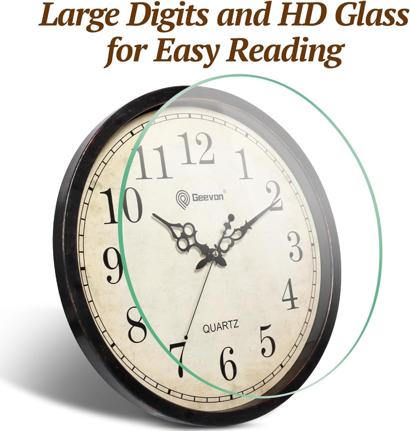 Geevon Vintage Wall Clock, Silent 16" Non Ticking Retro Round Clock Quartz Decorative Battery Operated Wall Clock for Kitchen,Office,Classroom,Bedroom,Living Room Decor