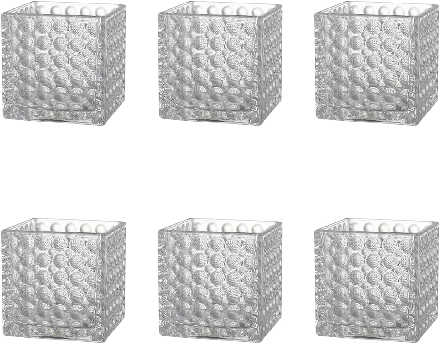 Square Vases Set of 6, 4" x 4" x 4" Square Glass Vases for Flowers, Clear Flower Vase for Centerpieces, Small Bubble Vase for Wedding, Party, Home, Office, Parties, Events