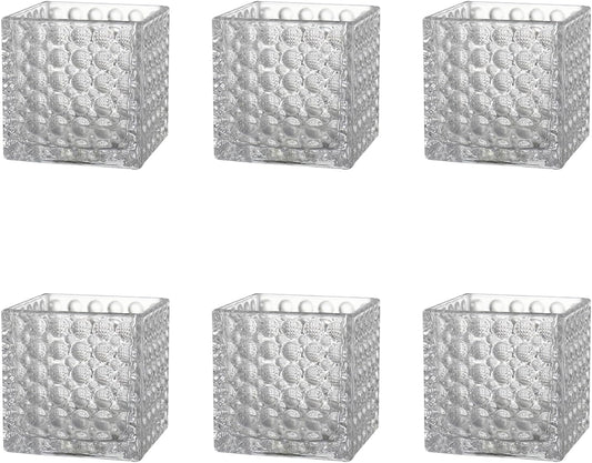 Square Vases Set of 6, 4" x 4" x 4" Square Glass Vases for Flowers, Clear Flower Vase for Centerpieces, Small Bubble Vase for Wedding, Party, Home, Office, Parties, Events
