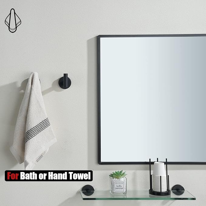 JQK Black Bathroom Towel Hook, Coat Robe Clothes Hook for Bathroom Kitchen Garage Wall Mounted (4 Pack), 304 Stainless Steel Matte Black, TH100-PB-P4