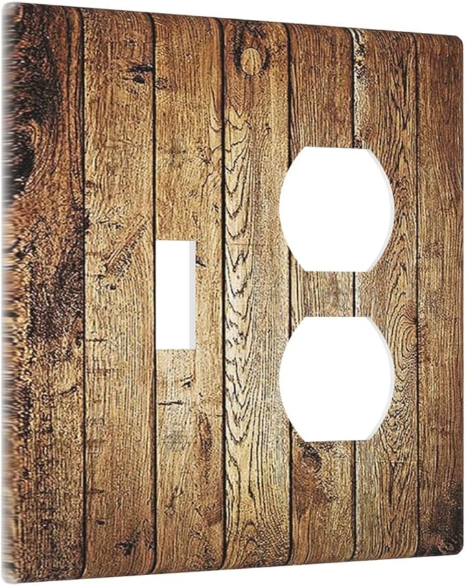 Rustic Brown Wood Natural Wooden Wallplates 1 Toggle 1 Duplex Electrical GFCI Faceplate Decorative Light Switch Covers Switch Plate for Bedroom Home Decor