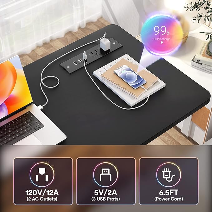 Armocity Height Adjustable Standing Desk with Power Outlets, 32" Manual Stand Up Desk with Storage Shelves Small Mobile Rolling Computer Desk Portable Laptop Table with Wheels for Home Office, Black