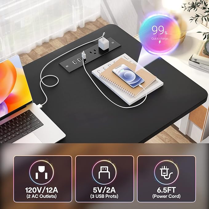 Armocity Height Adjustable Standing Desk with Power Outlets, 47" Manual Stand Up Desk with Storage Shelves Small Mobile Rolling Computer Desk Portable Laptop Table with Wheels for Home Office, Black