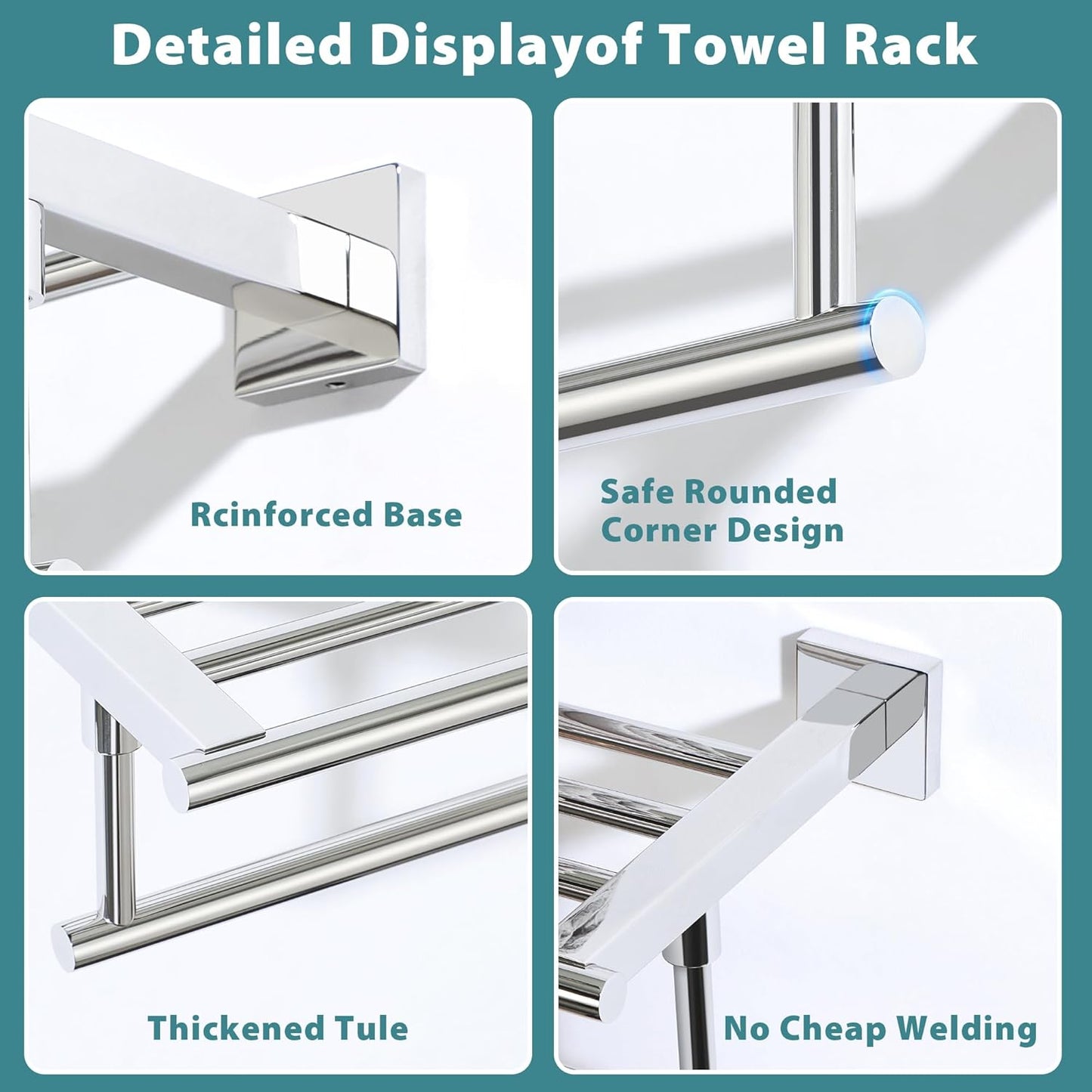 Alise 16 Inch Towel Racks for Bathroom, Towel Rack Wall Mounted with Tower Bars, SUS 304 Stainless Steel Bathroom Shelf, Heavy Duty Hand Towel Holder （Polished Chrome ）