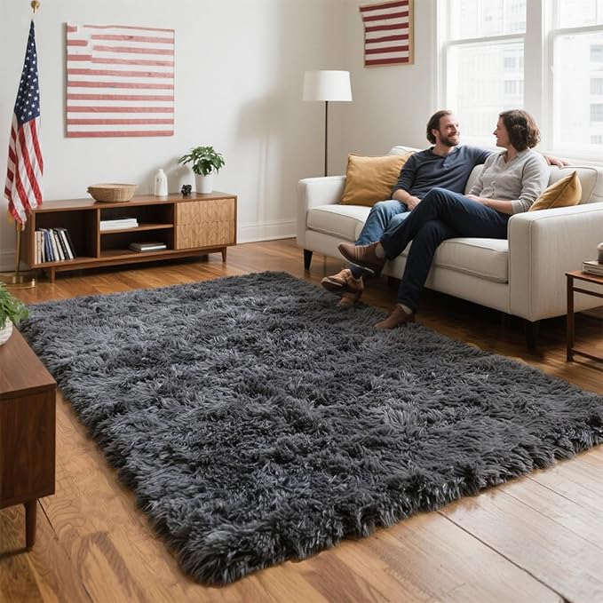 5x8 Grey Fluffy Area Rugs for Bedroom, Soft Indoor Plush Rug for Living Room, Large Furry Fuzzy Shag Floor Carpet for Kids Nursery Boys Room Dorm Classroom Home Office Decor Mat