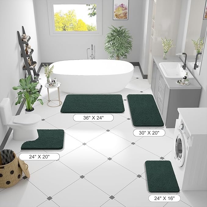OLANLY Bathroom Rugs 44x24, Extra Soft Absorbent Chenille Bath Rugs, Rubber Backing Quick Dry, Machine Washable Bath Mats for Bathroom Floor, Tub and Shower, Home Decor Accessories, Blackish Green