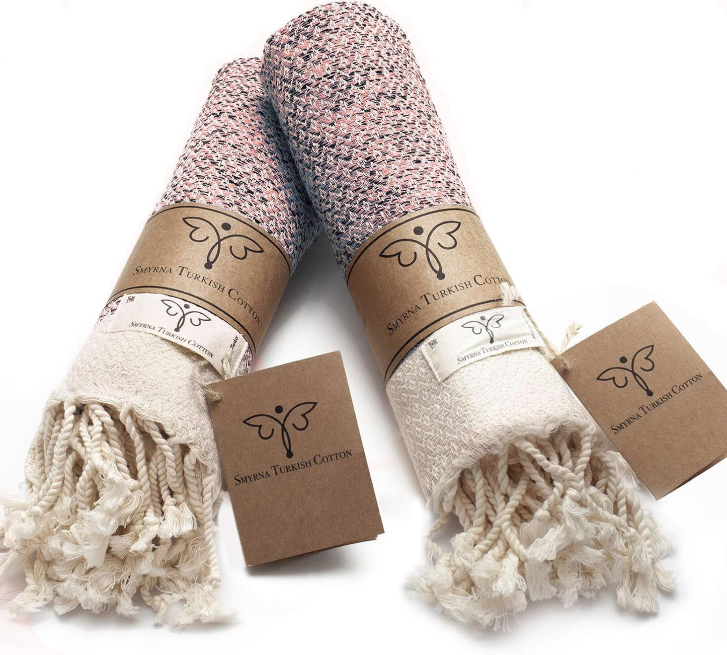 SMYRNA TURKISH COTTON Vintage Series Turkish Hand Towels, 16x40 inch, Decorative Turkish Hand Towels for Bathroom, Kitchen, Face, Hair, Tea, Yoga, Gym, Dishcloth Set of 2 (Blush Pink)