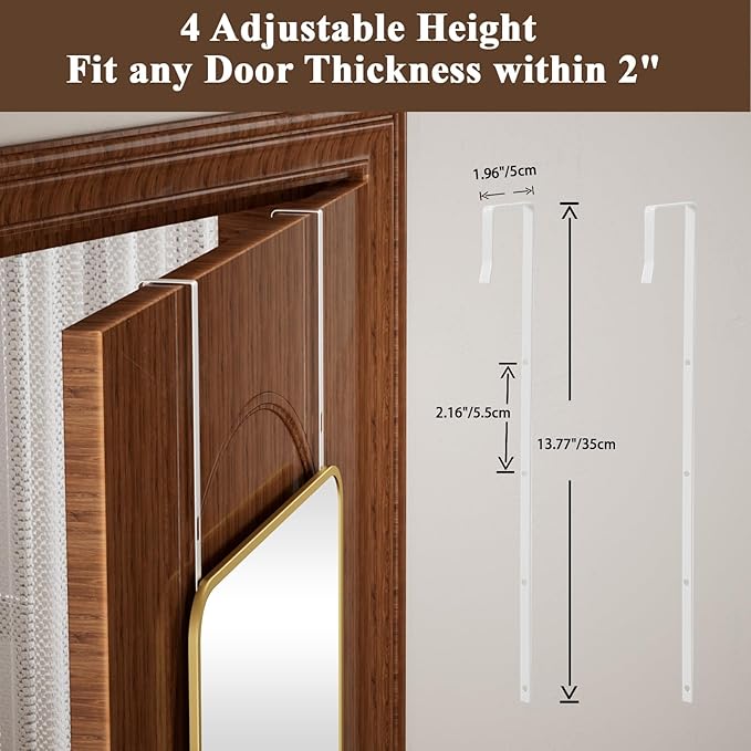 14"x48" Full Length Over The Door Mirror - Aluminum Alloy Frame Full Body Mirror with Height-Adjustable Hangers, Hanging Leaning Against Wall for Dorm, Gold