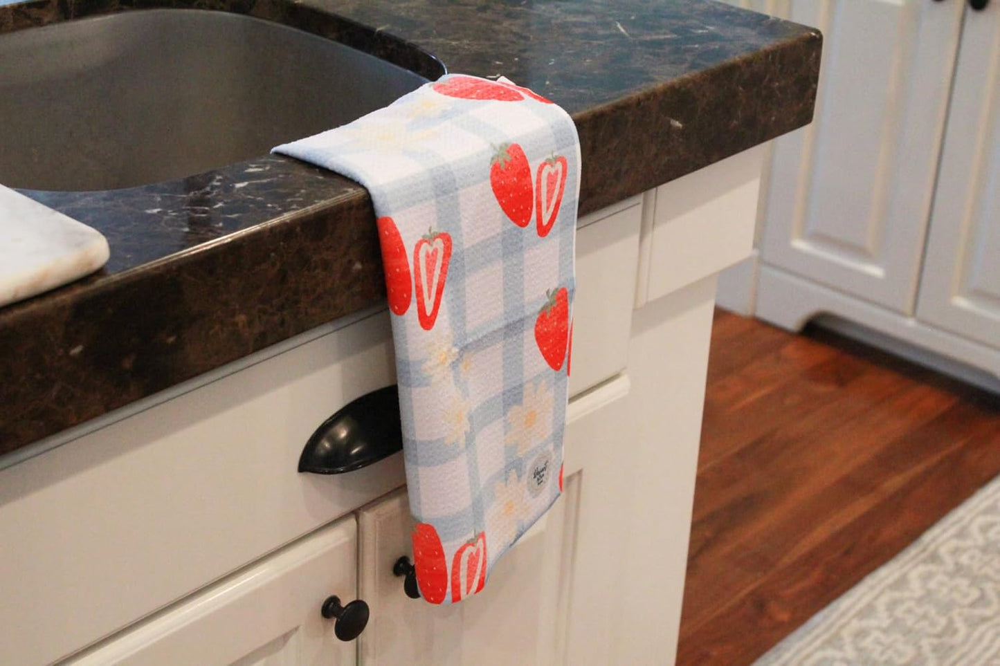 2 Pack Double Sided || Not Your Ordinary Kitchen Towels || Dish Towels || Quick Dry || Waffle Weave Microfiber || Highly Absorbent || Hanging Hook (Strawberry)