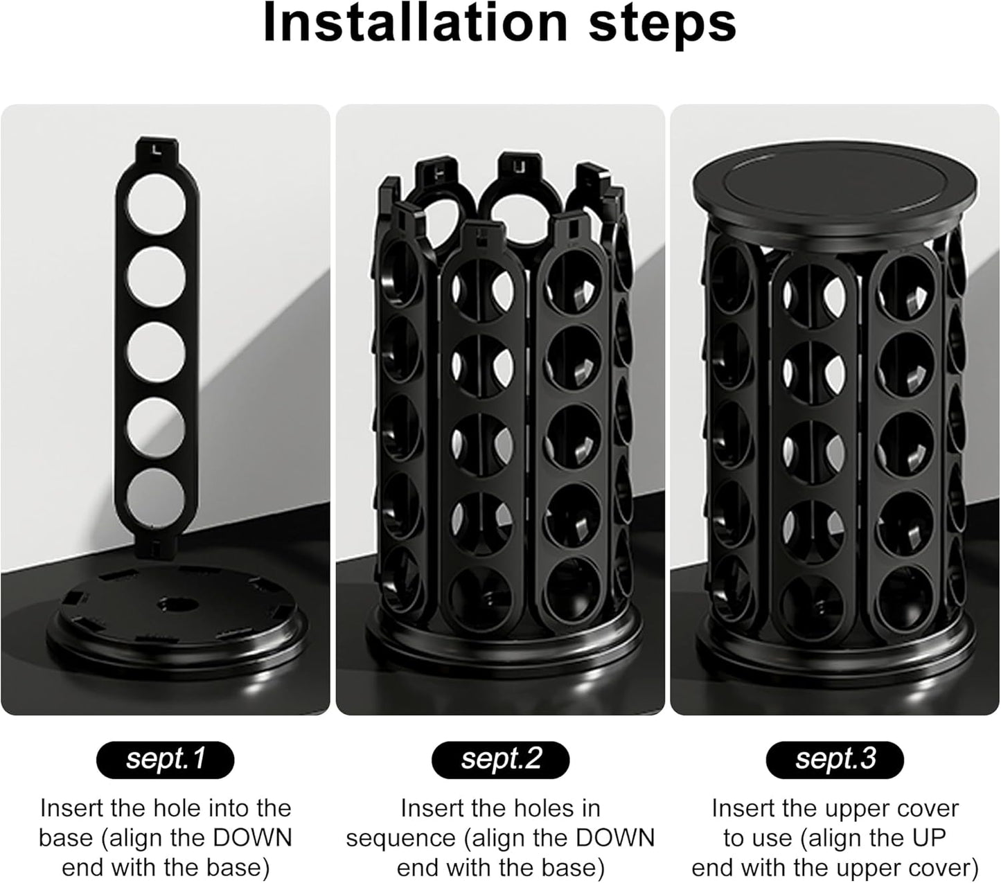 K Cup Holder, Coffee Pod Carousel Organizer K Cup Stand, Compatible with 40 Keurig K-Cup Pods, Large Compacity Coffee Capsule Holder, Home or Office Kitchen Counter Organize(Black)