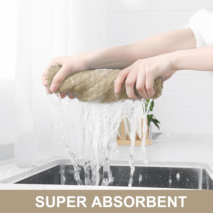 Homaxy Premium Cotton Kitchen Towels 16"x 28", Large Natural Ring Spun 390 GSM Dish Towels, Super Absorbent Terry Kitchen Hand Towels, Soft Tea Towel with Hanging Loop, Tan Check Design, 8 Pack