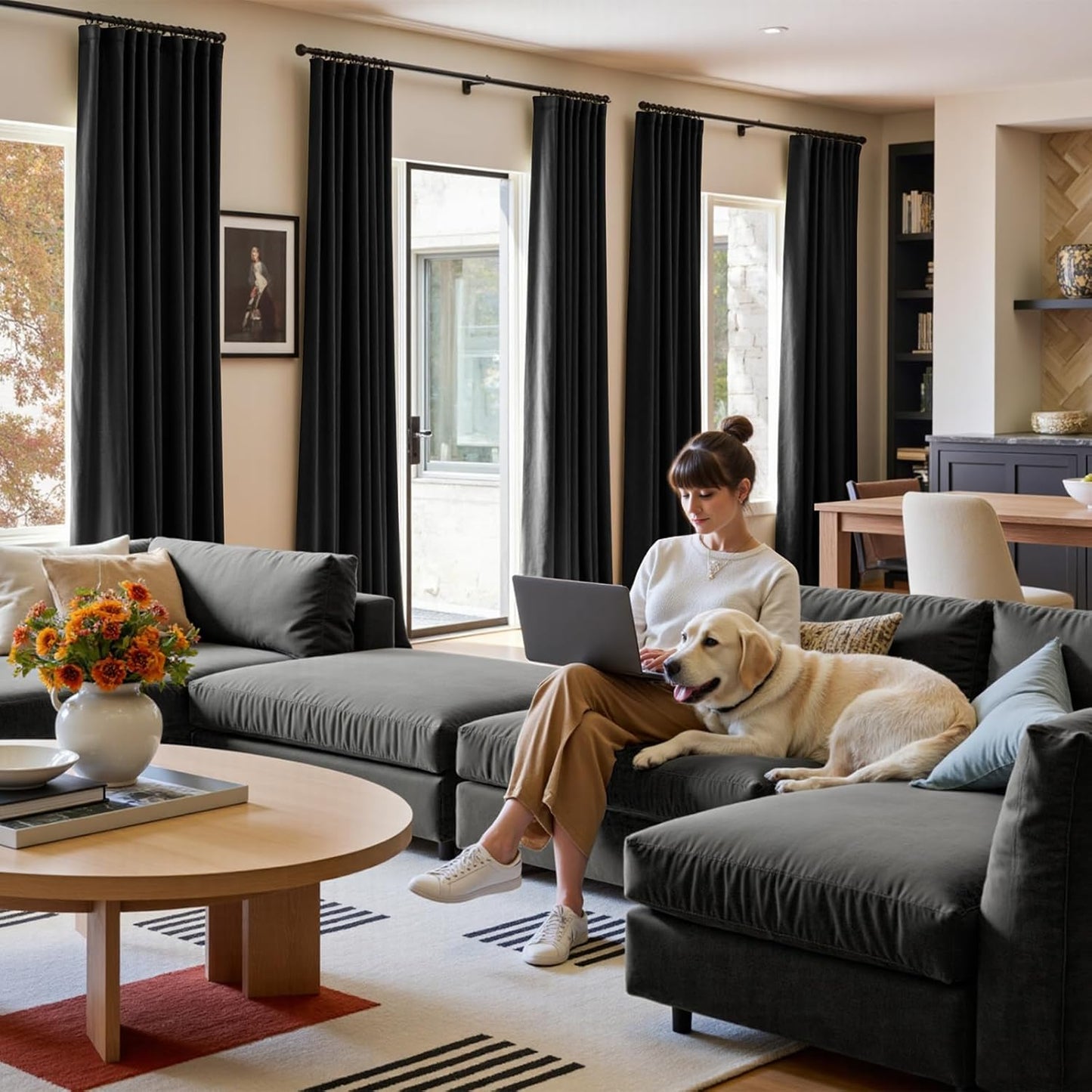 Lazzzy Velvet Curtains Black Thermal Insulated Curtains Drapes for Bedroom Living Room Blackout Window Treatments Rod Pocket 120 Inch Length 2 Panels Halloween Decorations, W42 x L120