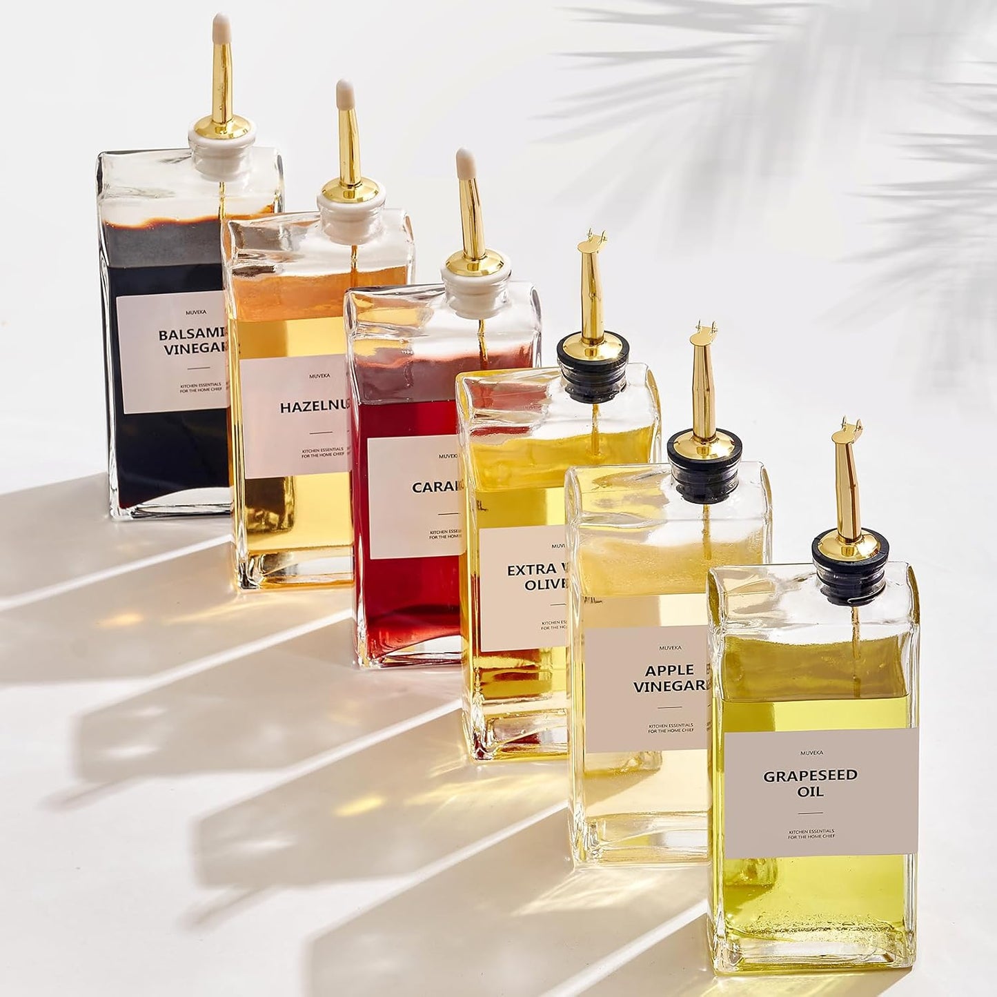 Olive Oil Dispenser Bottle for Kitchen, 16.9 oz/ 500 ml Cooking Oil Container, Glass Oil Dispenser Set, Glass Cruet for Oil with Pourer Spouts, Coffee Syrup Dispenser