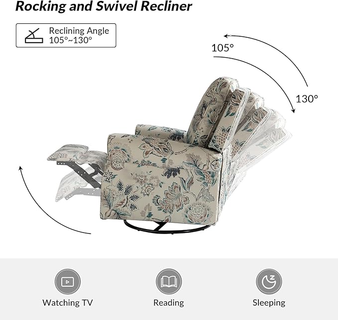 HULALA Home Rocker Recliner Set of 2, Modern Printed Fabric Swivel Glider with Adjustable Backrest & Footrest, Teal