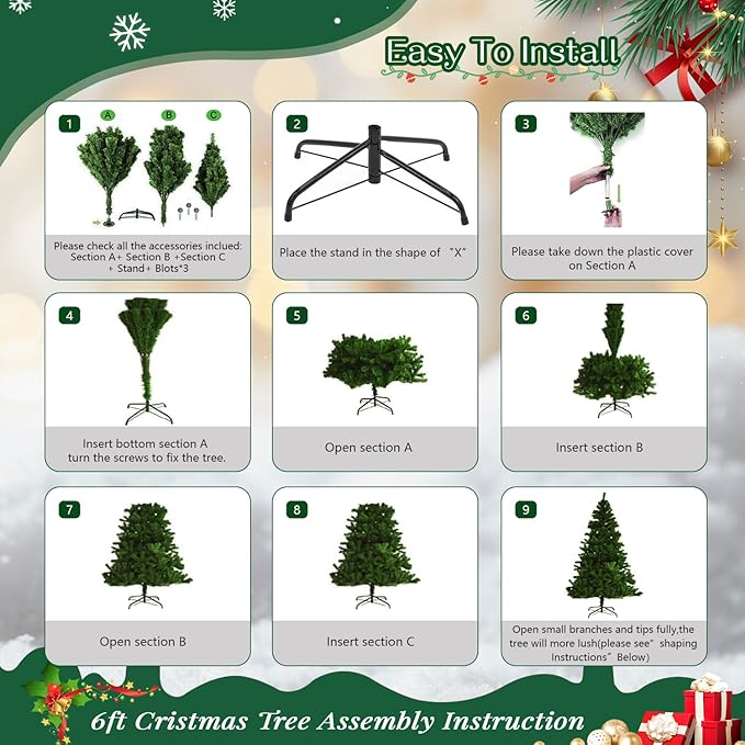 6ft Artificial Christmas Tree, Xmas Tree with 1,000 Branch Tips, Arbol de Navidad with Fold-Able Base Stand, Premium North Valley Spruce for Home, Office, Shop Decoration
