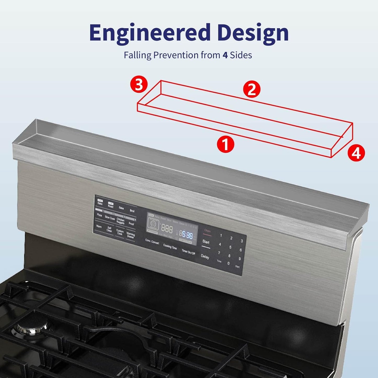 IIIOIIIA Stove Top Magnetic Shelf for Kitchen Organization, 30" Magnetic Spice Rack Over The Stove, 4" Deep Spice Organizer with Border All Around, Brushed Stainless, Silver