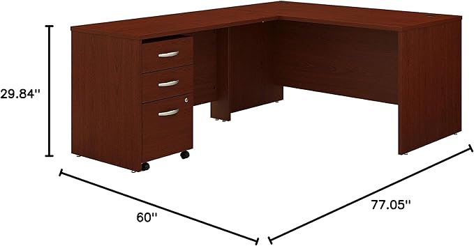 Bush Business Furniture Series C 60W L Shaped Desk with 3 Drawer Mobile File Cabinet in Mahogany