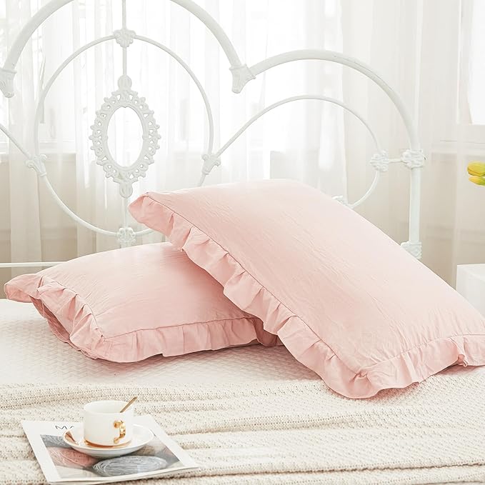 Merryword Pink Pillow Shams Standard Pillowcases 20x26inch Pink Ruffle Cute Pillow Cover Set of 2 Shabby Chic Soft Microfiber Pillowcases 2 Pack