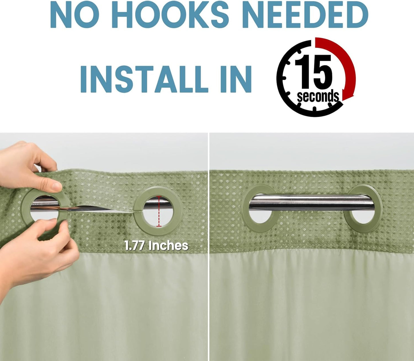 Sage Green Hotel Shower Curtain - 230GSM Waffle Textured Heavy Duty Thick Fabric Shower Curtains for Bathroom,71W x 74H