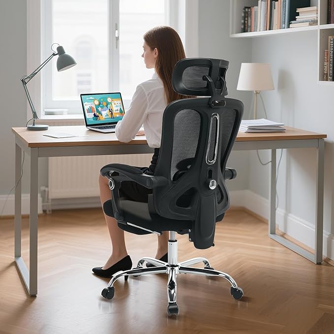 Ergonomic Office Chair, Adjustable Headrest and Lumbar Support, Retractable Footrest, HomeOffice Computer Executive Desk and Chair with Wheels for Home Office,Black