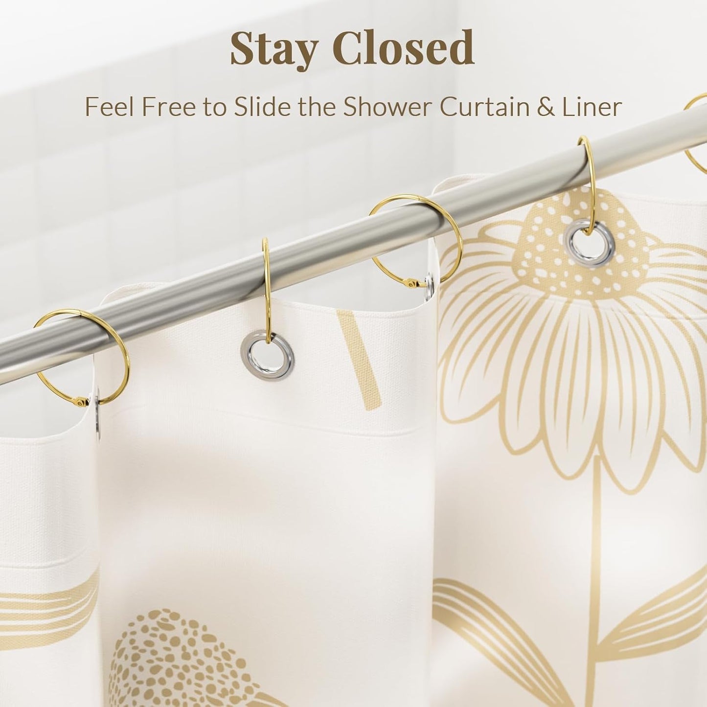 Shower Curtain Rings, Shower Curtain Hooks Rust Proof Shower Rings for Curtain, Glide Smoothly Metal Gold Shower Hooks for Shower Curtain and Rod, 12 Pcs Snap Joint Shower Curtain Clips