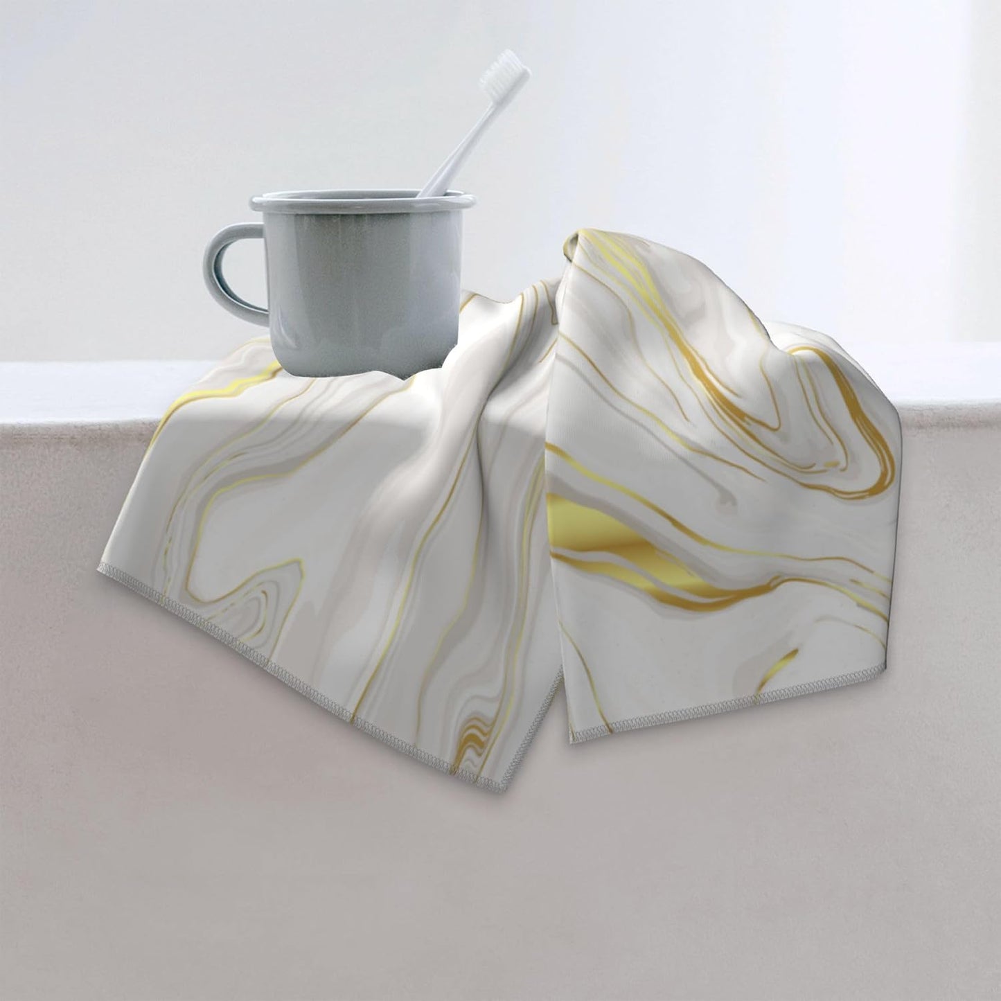 White Gold Marble Bathroom Hand Towels 2 Piece Marble Texture Decorative Bath Towels for Bathroom Yoga Swim Hotel Spa Home Decor 14x28 Inch