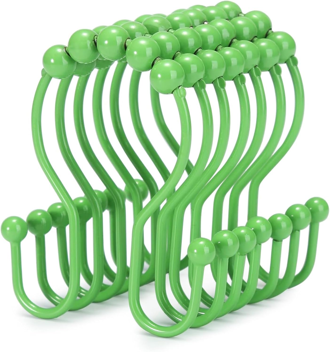 Goowin Shower Curtain Hooks, 12 Pcs Shower Curtain Rings, Stainless Steel Shower Curtain Hooks Rings Rust Proof, Smooth Sliding Anti-Drop Double Shower Hooks for Shower Curtain, Rods (Green)