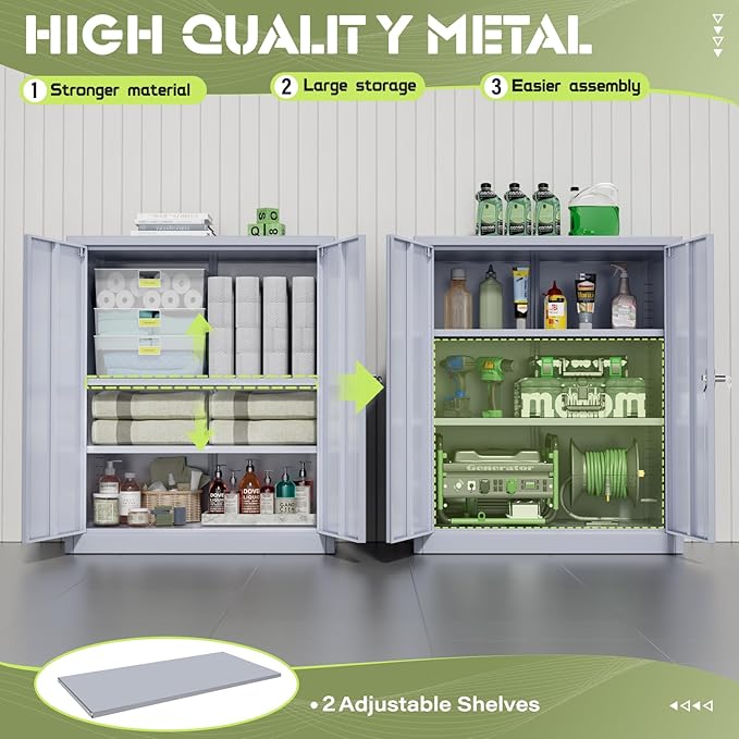SUNCROWN Metal Storage Cabinets, 36”Locking Cabinet with Doors and Adjustable Shelves, Steel Utility Tool Garage Cabinets for Home, Office, Kitchen,Warehouse, Grey