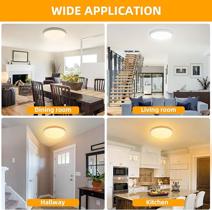 Hlite 6pack 12 inch Flush Mount LED Ceiling Light Fixture,24W 2400LM Super Slim Light Fixtures Ceiling Mount 3000K/4000K/5000K 3CCT Selectable,Light Fixtures for Kitchen,Bedroom (White)