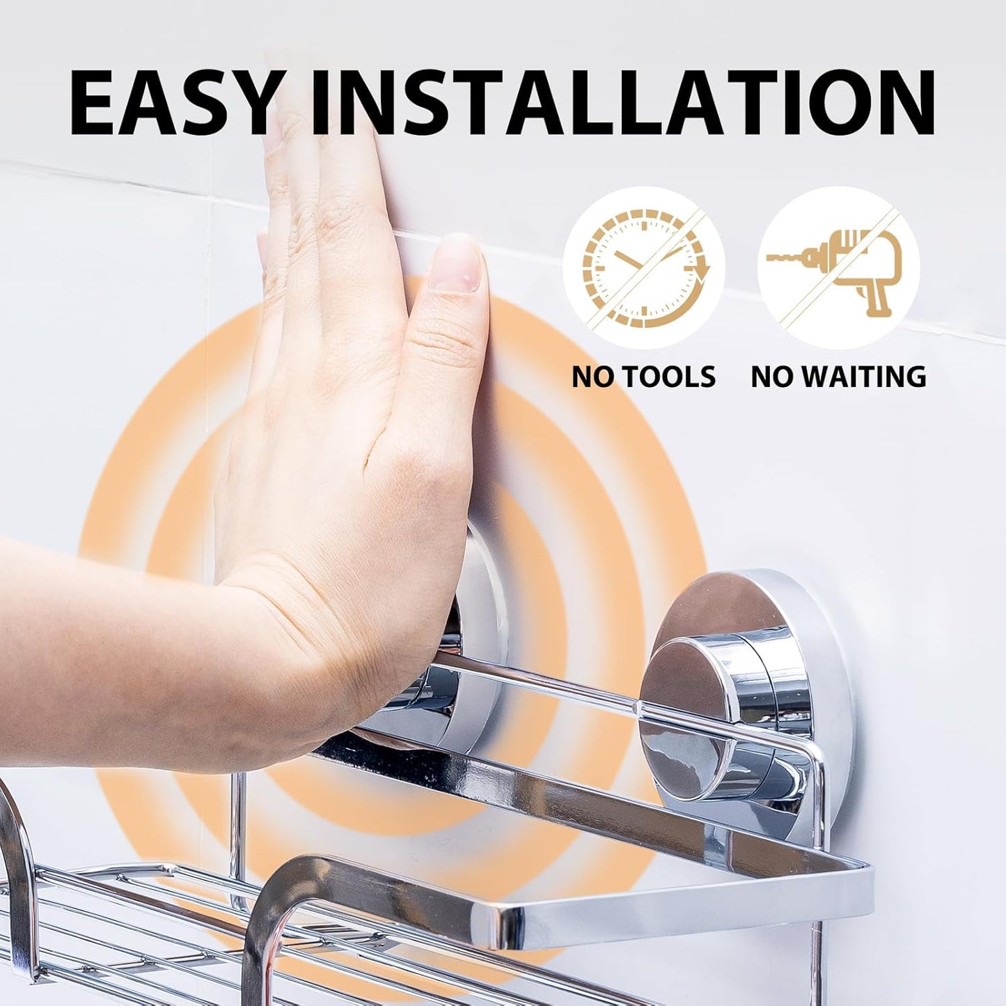 LEVERLOC Shower Caddy Suction Cup, 2 Pack Shower Shelves for Inside, Silver Rustproof Metal Bathroom Storage NO-Drilling Bathroom Organizer with Large Capacity, Heavy Duty Storage Basket