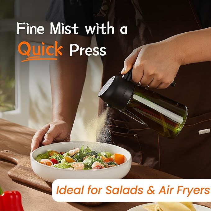 TrendPlain - Original 16oz/470ml Olive Oil Dispenser Bottle for Kitchen Gadgets and Air Fryer Accessories - Olive Oil Sprayer for Cooking w/Stickers - 2 Black