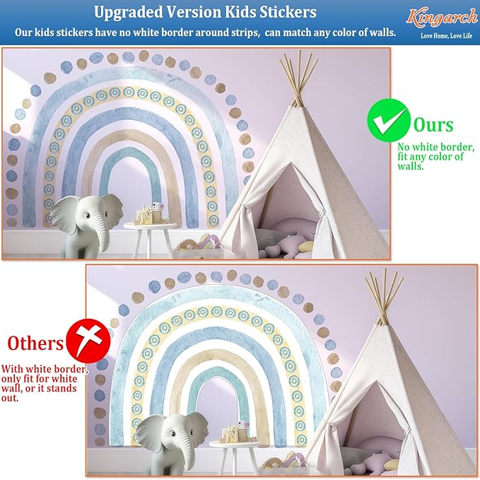 Large Watercolor Rainbow Wall Decals, Blue Dots Peel and Stick Fabric Nursery Wall Decor, Removable Home Room Wall Decor Murals Stickers for Kids Girls Toddler Bedroom Living Room Playroom