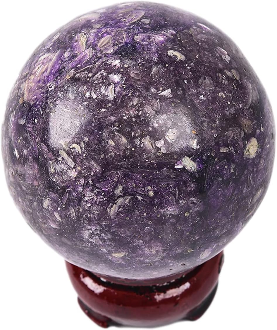 JIC Gem Small Purple Mica Crystal Ball Sphere with Decorative Wooden Stand for Decorative Ball,Divination or Feng Shui,and Fortune Telling Ball (60-70mm)